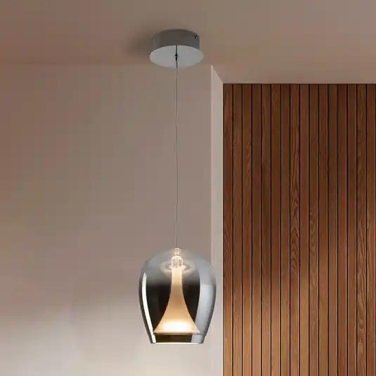 Lampada LED a sospensione a sospensione Suspiro, Ø 18 cm, cromata/grigio fumo, Non Perdere