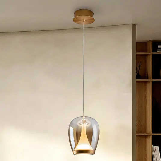 Non Perdere Lampada LED a sospensione a sospensione Suspiro, Ø 18 cm, color oro/ambra, vetro
