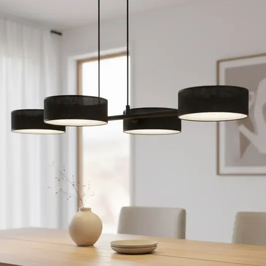 Professionale Lampada a sospensione Drumz 4, nera, tessuto/acciaio, lunghezza 80 cm, E14