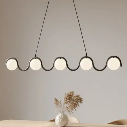 Lampada a sospensione Sinus 5, nero/opale, vetro, lunghezza 110 cm Ultime Pezzi
