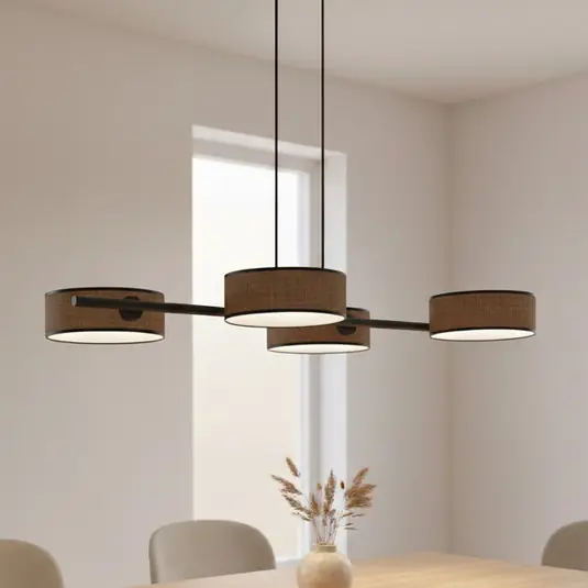 Lampada a sospensione Drumz 4, marrone, tessuto/acciaio, lunghezza 80 cm, E14 Più Venduto