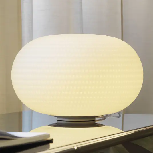 Fontana Arte lampada da tavolo BIANCA, vetro, Ø 30 cm, E27 Popolare
