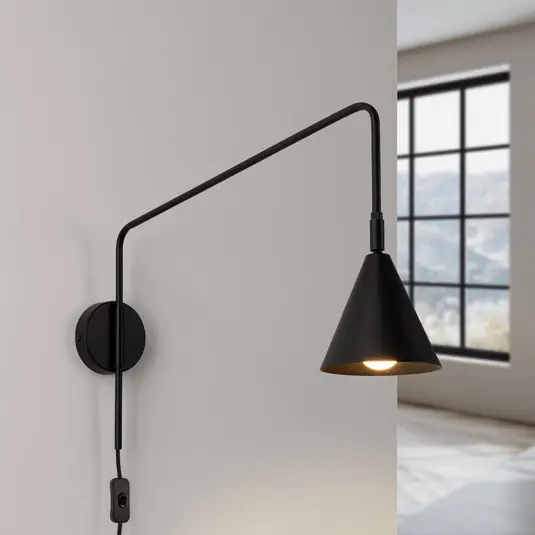 Prezzo Basso Applique LYS, nera, Ø 14 cm, metallo, spina, E14