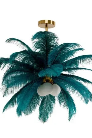 Subito Disponibile Lampada a sospensione KARE Feather Palm, verde, piume, Ø 87 cm, G9