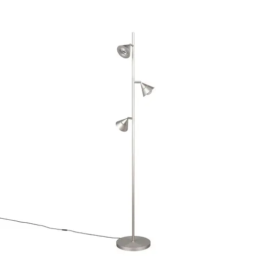 Professionale Lampada LED da pavimento Romeo, altezza 150 cm, metallo color nichel, a 3 luci.
