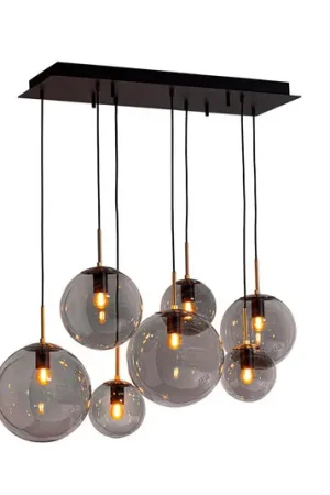 Sconto Lampada a sospensione Laura di By Rydens, lunghezza 86 cm, a 7 luci, grigio fumo