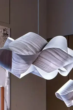 LZF Lampada a sospensione Swirl, grigio/color nichel, Ø 75 cm, legno Popolare