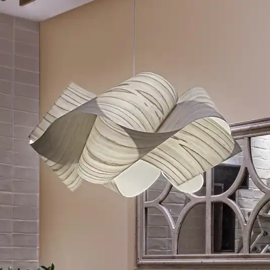 LZF Lampada a sospensione Swirl, grigio/color nichel, Ø 54 cm, legno Ordina Subito