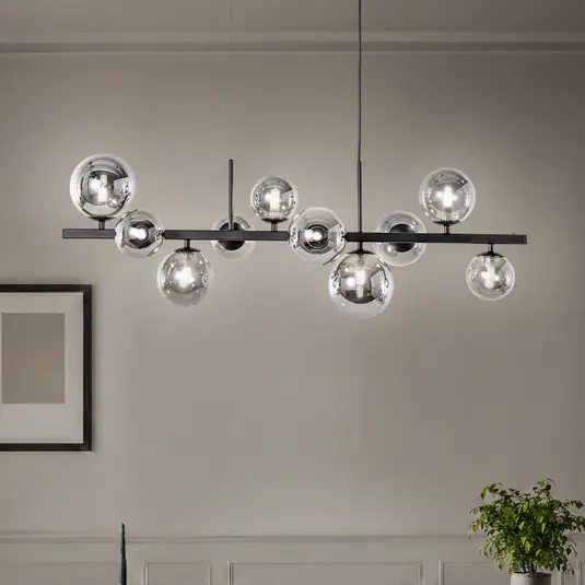 Lampada a sospensione Rumba, nero/grigio fumo, vetro/metallo, a 10 luci. Solo Oggi