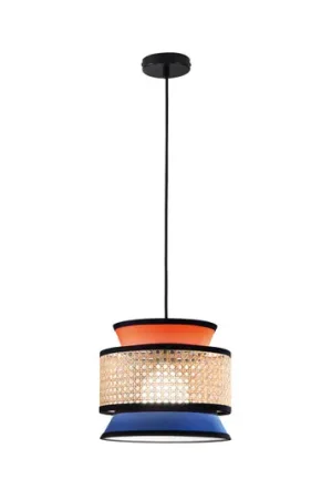 Acquista Ora Lampada a sospensione Gazebo, arancione/blu/naturale, Ø 26 cm, tessuto/rattan