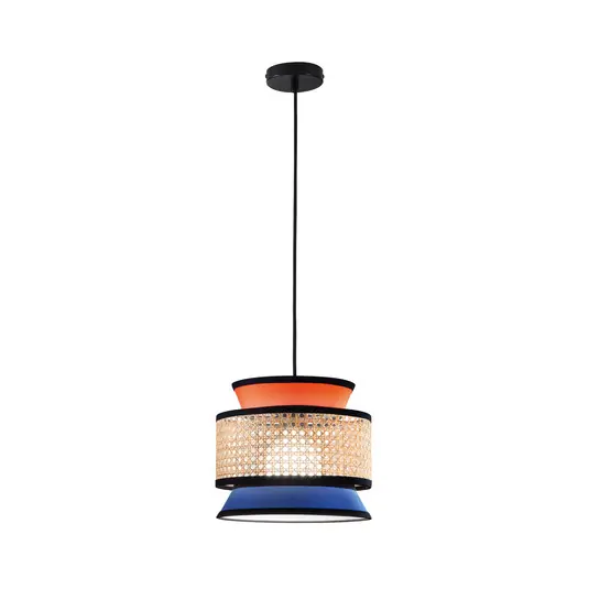 Acquista Ora Lampada a sospensione Gazebo, arancione/blu/naturale, Ø 26 cm, tessuto/rattan