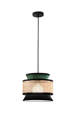 Lampada a sospensione Gazebo, verde/nero/naturale, Ø 26 cm, tessuto/rattan Prezzo Di Fabbrica