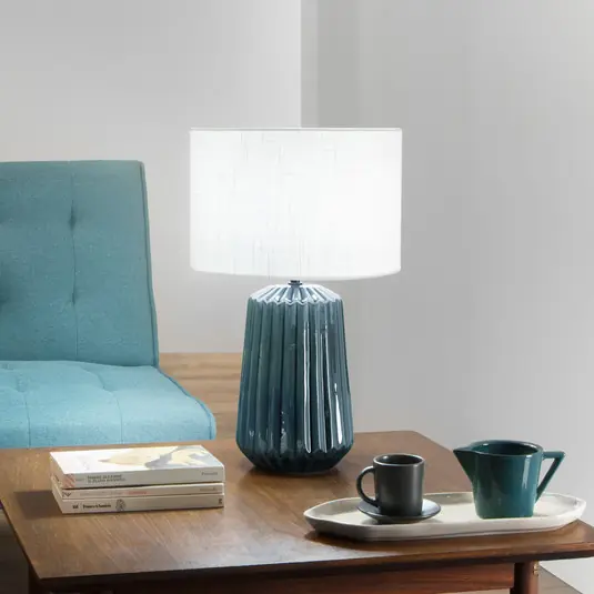 Scelto Dai Clienti Lampada da tavolo Kiowa, altezza 46 cm, blu/bianco, ceramica/tessuto