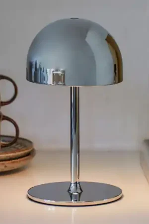 Occasione Lampada da tavolo LED ricaricabile Tim, color cromo, altezza 22 cm, IP54