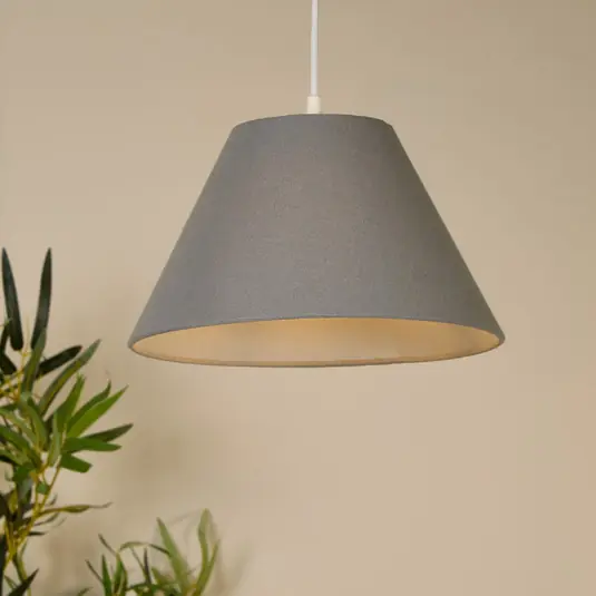 Lampada a sospensione Lyta, grigio, Ø 28 cm, tessuto, E27, forma conica Offerta Limitata