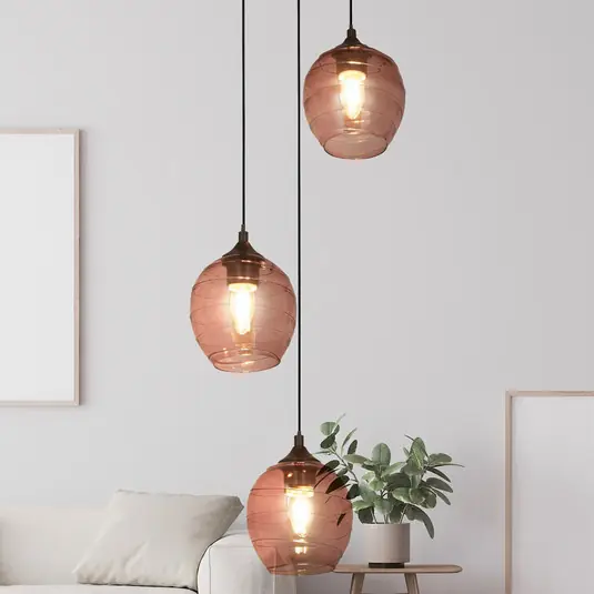 Promo Stagionale Lampada a sospensione Ojay, prugna/nero, vetro, a 3 luci, E27