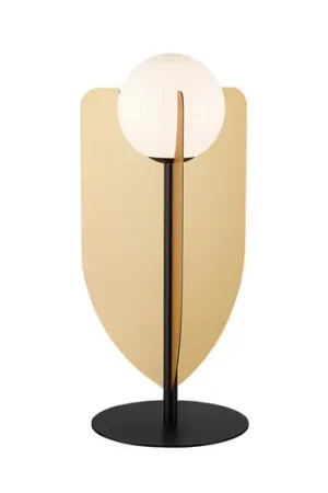 Lampada da tavolo Fedora, altezza 42 cm, color oro, metallo/vetro Spedito Oggi
