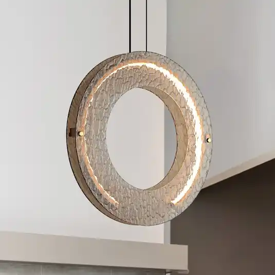 Lampada LED a sospensione Tamara, color ambra, Ø 40 cm, vetro/metallo Ultimissimo Modello