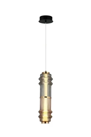 Lampada LED a sospensione Dereck, grigio fumo/color ambra, Ø 10 cm, vetro Nuovo Arrivo