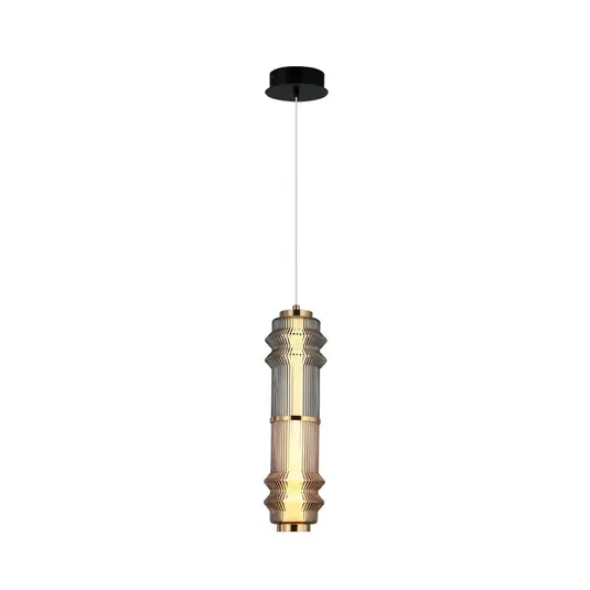 Lampada LED a sospensione Dereck, grigio fumo/color ambra, Ø 10 cm, vetro Nuovo Arrivo