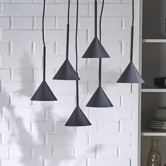 Compra Online Lampada a sospensione Cono Mini, a 6 luci, nero GU10