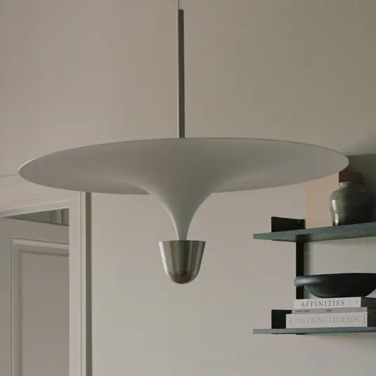 A Buon Prezzo New Works Lampada LED a sospensione a sospensione Kantarell, Ø 60 cm, nichel