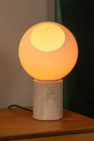 Lampada da tavolo Davin, altezza 26 cm, color crema/bianco, pietra/vetro Reso Gratuito
