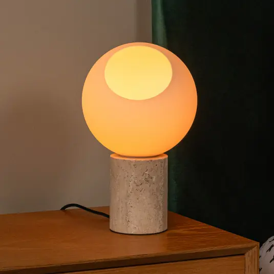 Lampada da tavolo Davin, altezza 26 cm, color crema/bianco, pietra/vetro Reso Gratuito