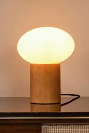 Soddisfatti O Rimborsati Lampada da tavolo Birtle, altezza 38 cm, bianco/legno chiaro, legno/vetro
