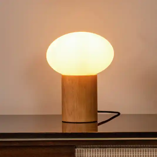 Soddisfatti O Rimborsati Lampada da tavolo Birtle, altezza 38 cm, bianco/legno chiaro, legno/vetro
