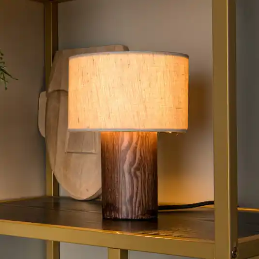 Lampada da tavolo Tachina, altezza 20 cm, marrone/naturale, legno/tessuto Spedizione Espresso