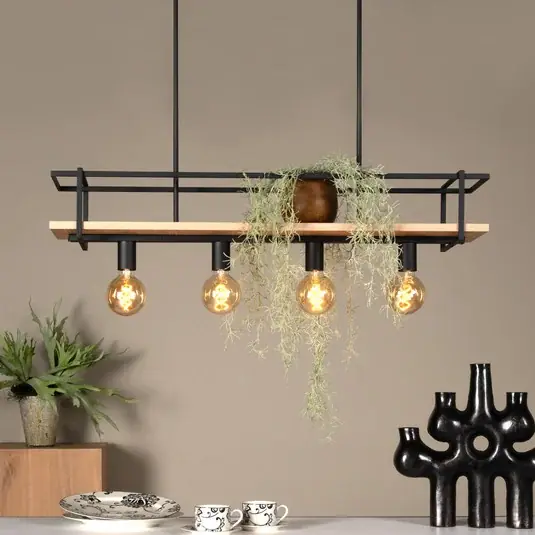 Quantità Limitata Lampada a sospensione Milonga, nera, lunghezza 100 cm, metallo/legno