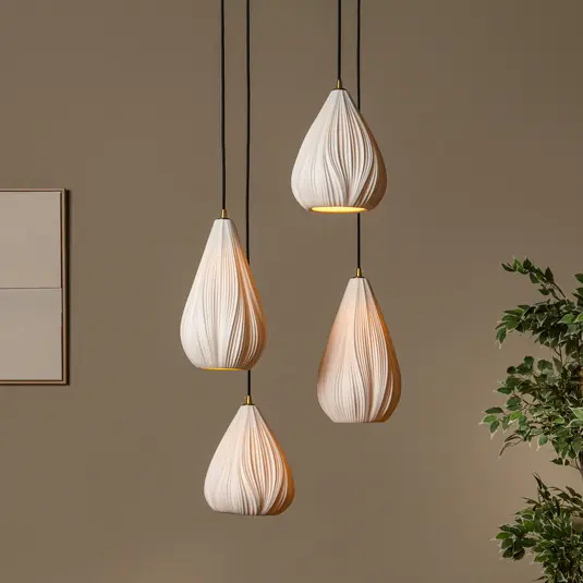 Bestseller Lampada a sospensione Cinzia, bianca/nera, Ø 55 cm, porcellana, a 4 luci.
