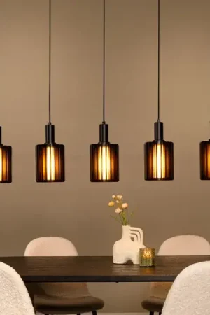 Saldi Lampada a sospensione Lambres, nera Lunghezza 164 cm Vetro/metallo a 5 luci