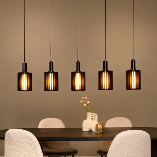 Saldi Lampada a sospensione Lambres, nera Lunghezza 164 cm Vetro/metallo a 5 luci
