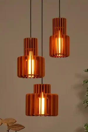 Lampada a sospensione Rollo, terracotta, Ø 50 cm, tessuto/metallo, a 3 luci. Offerta Limitata