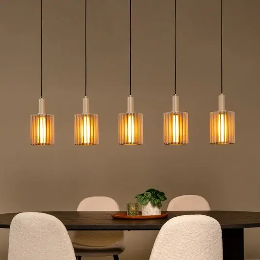 Lampada a sospensione Lambres, taupe, lunghezza 164 cm, vetro/metallo a 5 luci. Ordina Subito