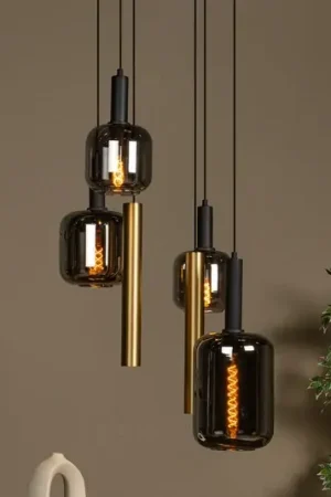 Lampada a sospensione Joanet, Ø 65 cm, fumé/ottone Vetro/metallo a 6 luci. Affare