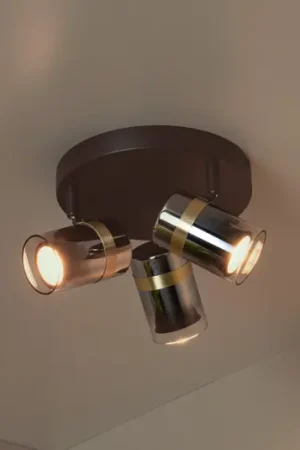 Faretto da soffitto Upton, Ø 31 cm, nero/grigio fumo, a 3 luci. Promozione