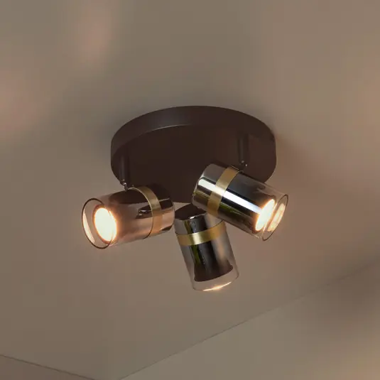 Faretto da soffitto Upton, Ø 31 cm, nero/grigio fumo, a 3 luci. Promozione