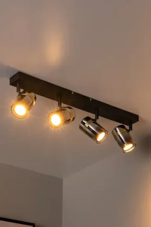 Faretto da soffitto Upton, lunghezza 56 cm, nero/grigio fumo, a 4 luci. Ultime Pezzi