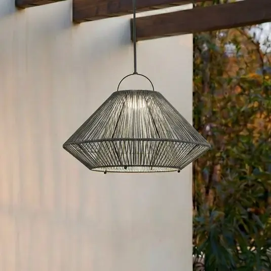 Lampada a sospensione solare a LED Lindby Austas, grigia, Ø 50 cm, USB, IP54 Nuovo Arrivo