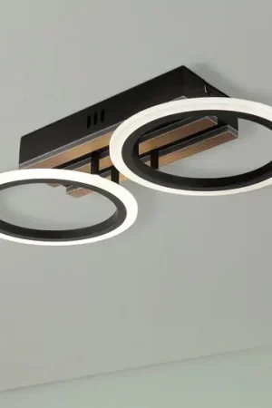 Plafoniera LED Blevins a 2 luci, nero/effetto legno, lunghezza 46 cm Nuovo Arrivo