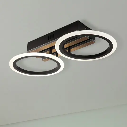 Plafoniera LED Blevins a 2 luci, nero/effetto legno, lunghezza 46 cm Nuovo Arrivo
