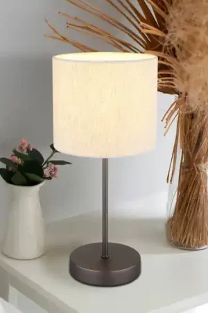 Prezzo Ridotto Lampada da tavolo Thea, crema/nero opaco, lino, altezza 37 cm