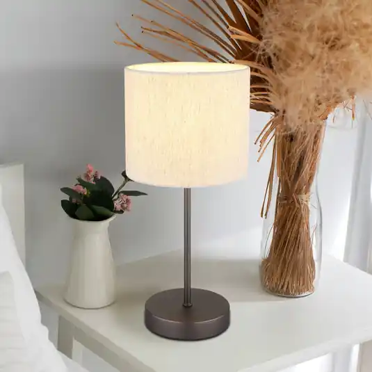 Prezzo Ridotto Lampada da tavolo Thea, crema/nero opaco, lino, altezza 37 cm