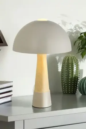Lampada da tavolo Paulin, grigio/effetto legno, metallo, 37 cm, E27 Promozione Esclusiva