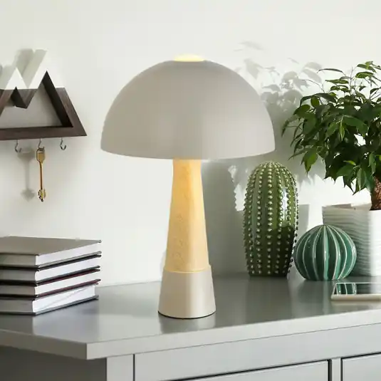 Lampada da tavolo Paulin, grigio/effetto legno, metallo, 37 cm, E27 Promozione Esclusiva