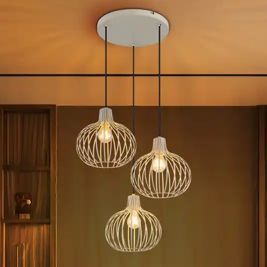Subito Disponibile Lampada a sospensione Mateo, a 3 luci, color crema, metallo, Ø 50 cm