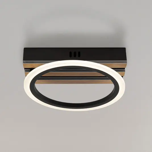 Plafoniera LED Blevins, nero opaco/effetto legno, Ø 25 cm Must-Have